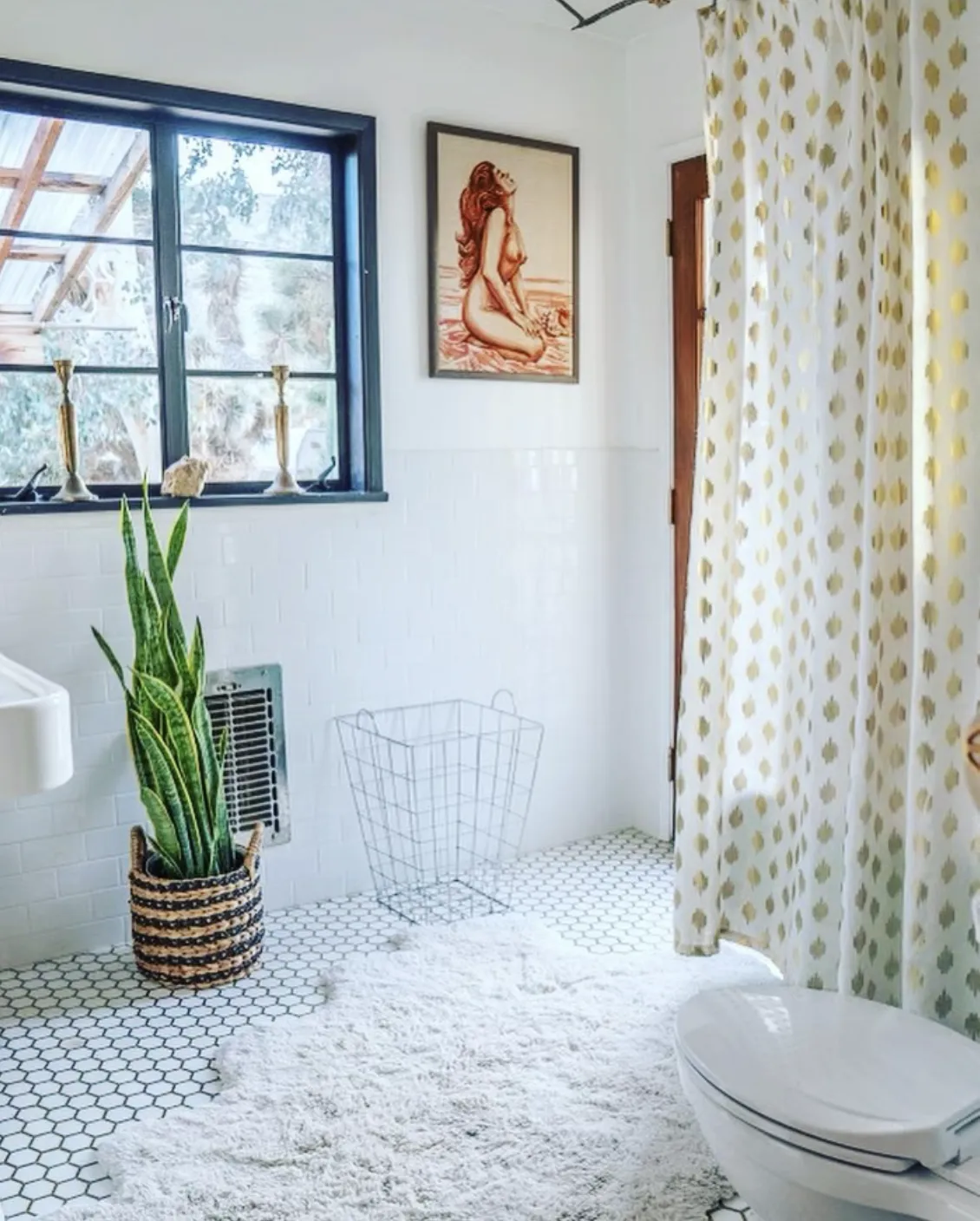 Finished bathroom with hex tile floor