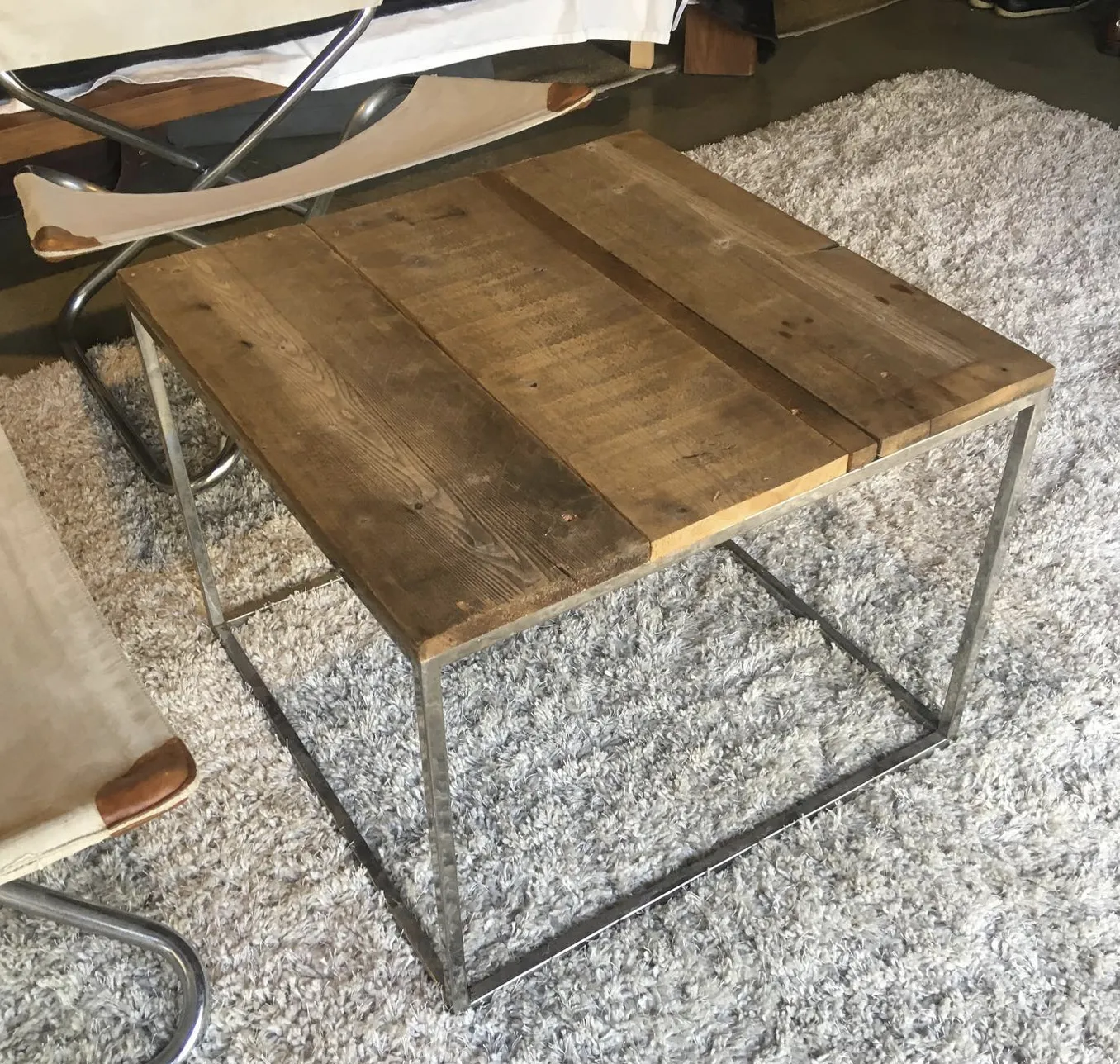 Reclaimed wood table on a steel frame